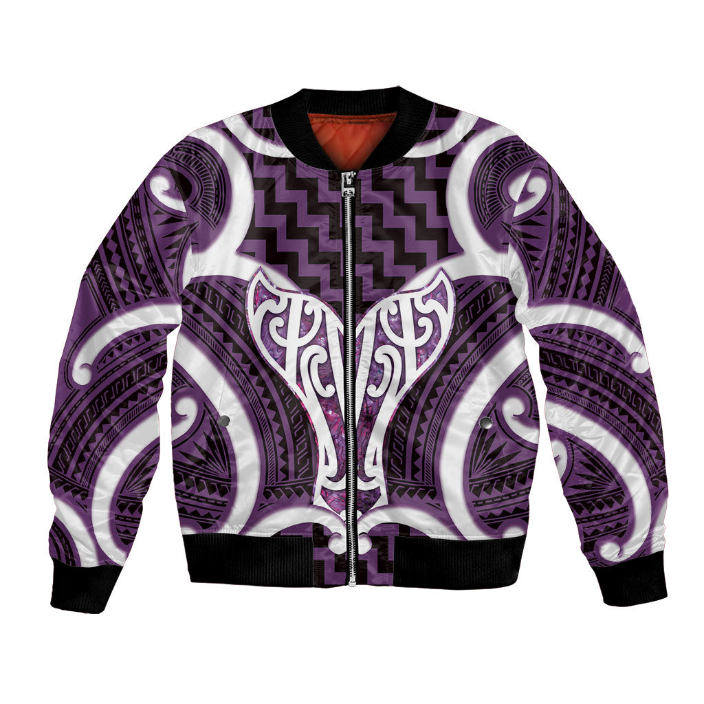 Aotearoa Atua Tangaroa Personalised Bomber Jacket God Of The Sea Maori Whale Tail Purple