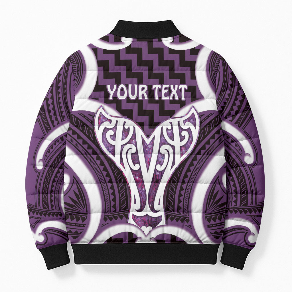 Aotearoa Atua Tangaroa Personalised Bomber Puffer Jacket God Of The Sea Maori Whale Tail Purple