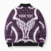 Aotearoa Atua Tangaroa Personalised Bomber Puffer Jacket God Of The Sea Maori Whale Tail Purple