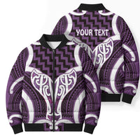 Aotearoa Atua Tangaroa Personalised Bomber Puffer Jacket God Of The Sea Maori Whale Tail Purple