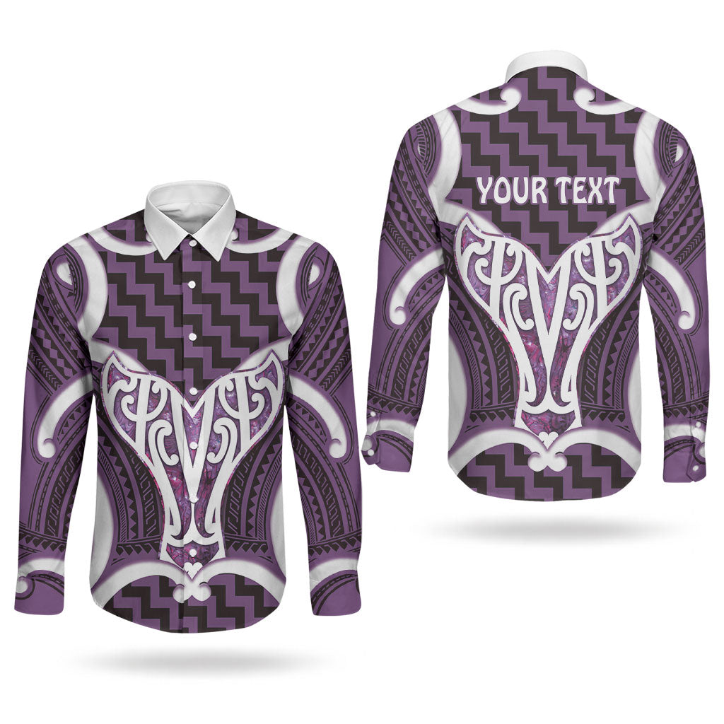 Aotearoa Atua Tangaroa Personalised Couples Matching Long Sleeve Bodycon Dress and Long Sleeve Button Shirt God Of The Sea Maori Whale Tail Purple