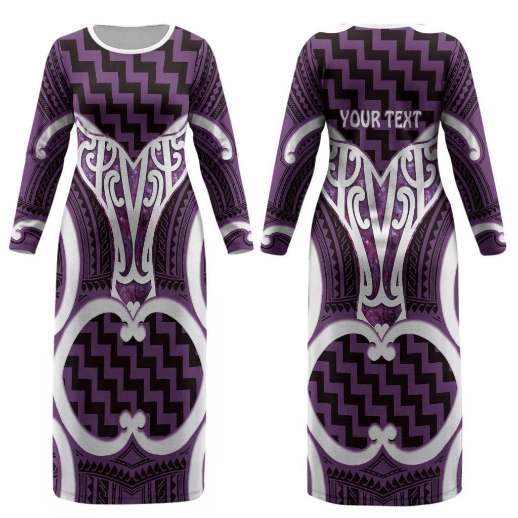 Aotearoa Atua Tangaroa Personalised Couples Matching Long Sleeve Bodycon Dress and Long Sleeve Button Shirt God Of The Sea Maori Whale Tail Purple