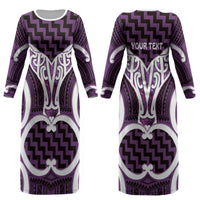Aotearoa Atua Tangaroa Personalised Couples Matching Long Sleeve Bodycon Dress and Long Sleeve Button Shirt God Of The Sea Maori Whale Tail Purple