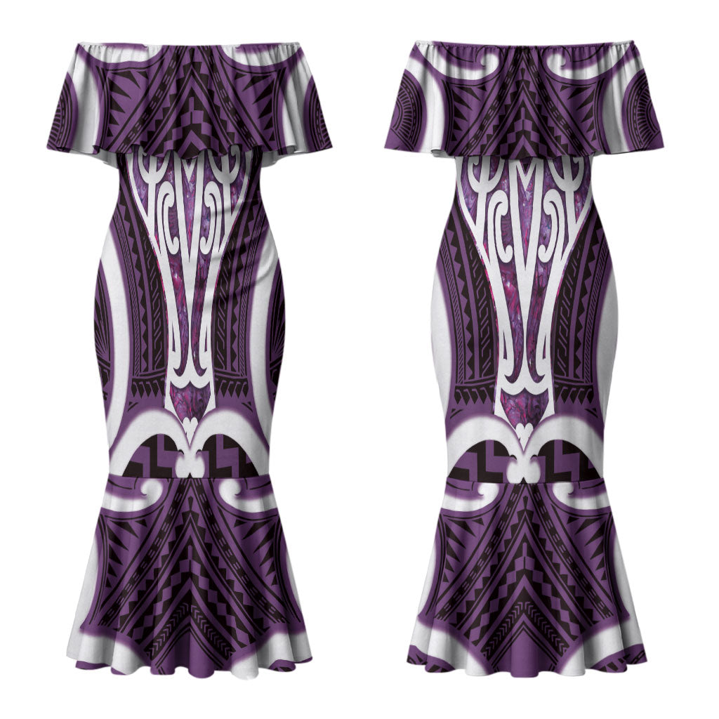 Aotearoa Atua Tangaroa Personalised Couples Matching Mermaid Dress and Hawaiian Shirt God Of The Sea Maori Whale Tail Purple