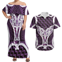 Aotearoa Atua Tangaroa Personalised Couples Matching Off Shoulder Maxi Dress and Hawaiian Shirt God Of The Sea Maori Whale Tail Purple