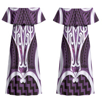 Aotearoa Atua Tangaroa Personalised Couples Matching Off Shoulder Maxi Dress and Hawaiian Shirt God Of The Sea Maori Whale Tail Purple
