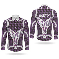 Aotearoa Atua Tangaroa Personalised Couples Matching Off The Shoulder Long Sleeve Dress and Long Sleeve Button Shirt God Of The Sea Maori Whale Tail Purple