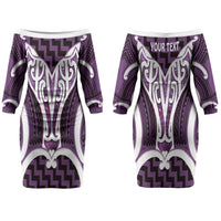 Aotearoa Atua Tangaroa Personalised Couples Matching Off The Shoulder Long Sleeve Dress and Long Sleeve Button Shirt God Of The Sea Maori Whale Tail Purple