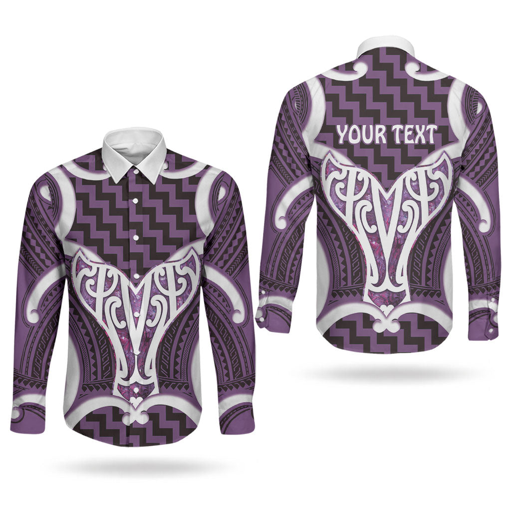 Aotearoa Atua Tangaroa Personalised Couples Matching Short Sleeve Bodycon Dress and Long Sleeve Button Shirt God Of The Sea Maori Whale Tail Purple