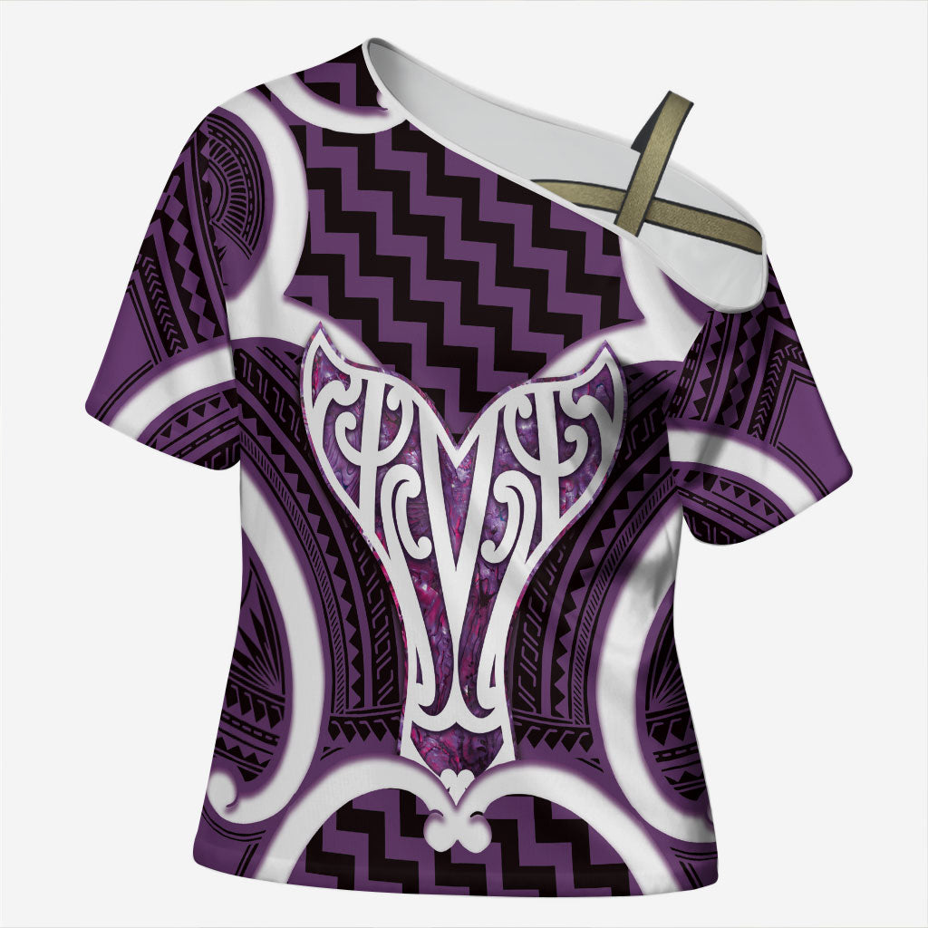 Aotearoa Atua Tangaroa Personalised Cross Shoulder Shirt God Of The Sea Maori Whale Tail Purple