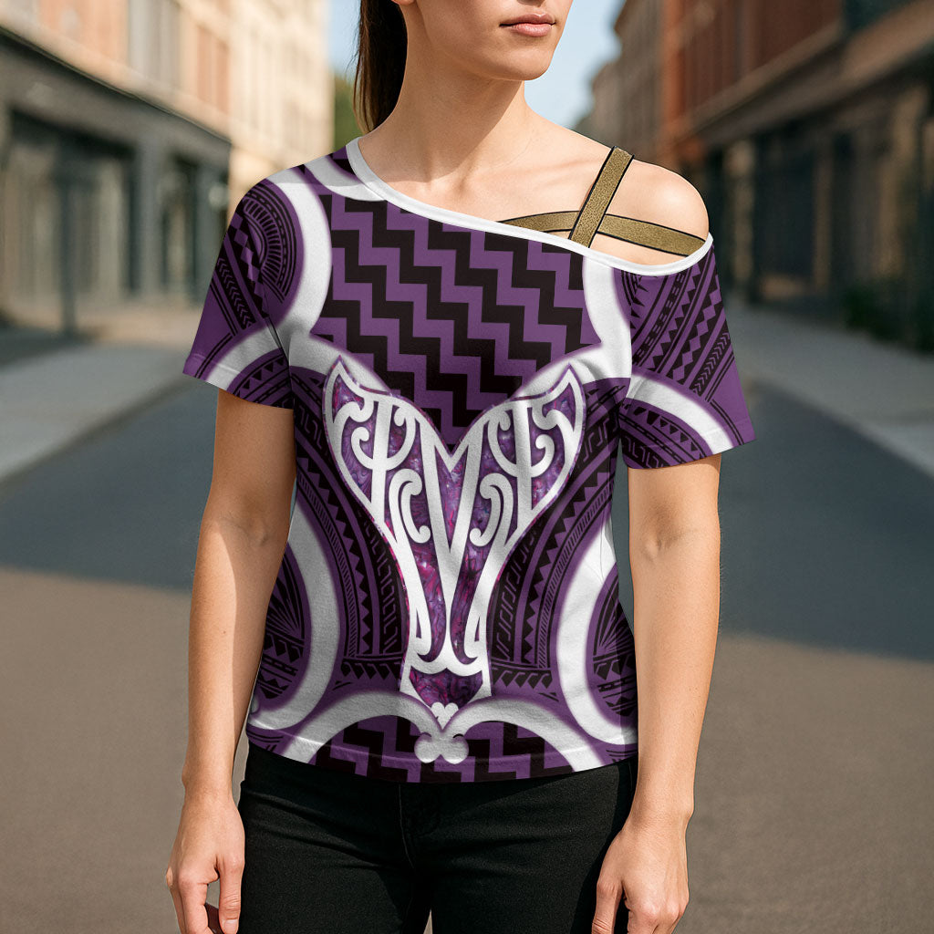 Aotearoa Atua Tangaroa Personalised Cross Shoulder Shirt God Of The Sea Maori Whale Tail Purple