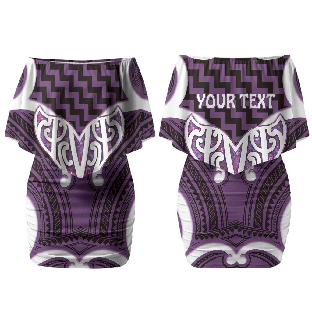 Aotearoa Atua Tangaroa Personalised Family Matching Off Shoulder Short Dress and Hawaiian Shirt God Of The Sea Maori Whale Tail Purple