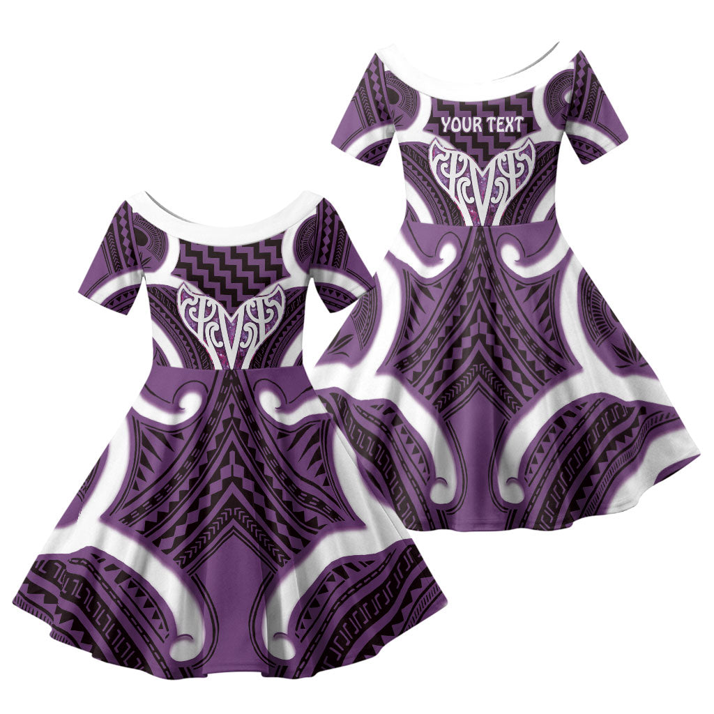 Aotearoa Atua Tangaroa Personalised Family Matching Off Shoulder Short Dress and Hawaiian Shirt God Of The Sea Maori Whale Tail Purple