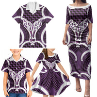 Aotearoa Atua Tangaroa Personalised Family Matching Puletasi and Hawaiian Shirt God Of The Sea Maori Whale Tail Purple