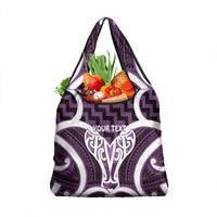 Aotearoa Atua Tangaroa Personalised Grocery Bag God Of The Sea Maori Whale Tail Purple
