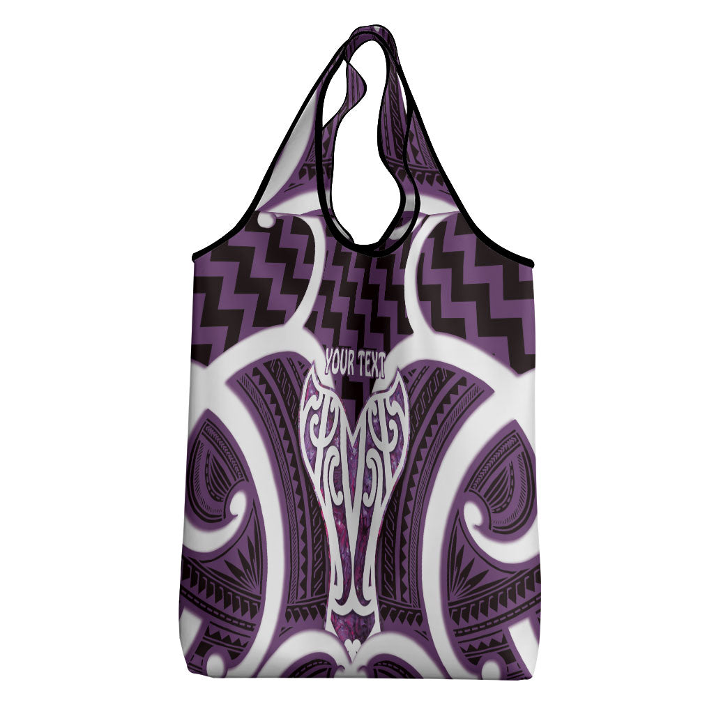 Aotearoa Atua Tangaroa Personalised Grocery Bag God Of The Sea Maori Whale Tail Purple