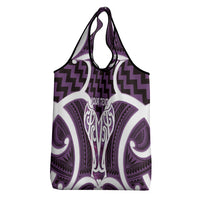 Aotearoa Atua Tangaroa Personalised Grocery Bag God Of The Sea Maori Whale Tail Purple
