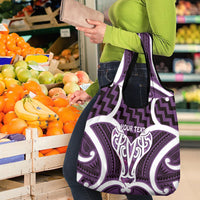Aotearoa Atua Tangaroa Personalised Grocery Bag God Of The Sea Maori Whale Tail Purple