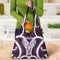 Aotearoa Atua Tangaroa Personalised Grocery Bag God Of The Sea Maori Whale Tail Purple