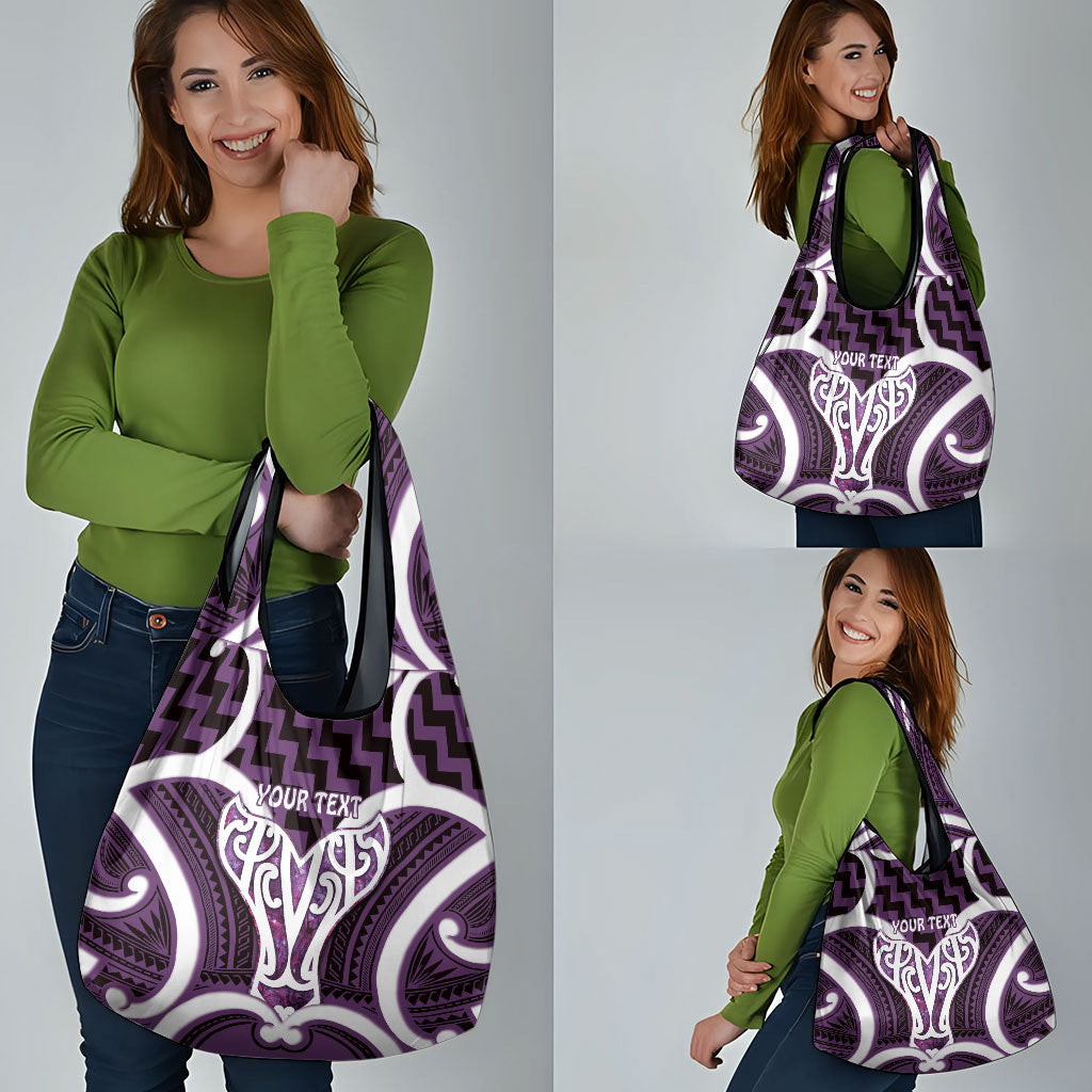 Aotearoa Atua Tangaroa Personalised Grocery Bag God Of The Sea Maori Whale Tail Purple