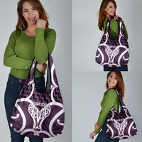 Aotearoa Atua Tangaroa Personalised Grocery Bag God Of The Sea Maori Whale Tail Purple