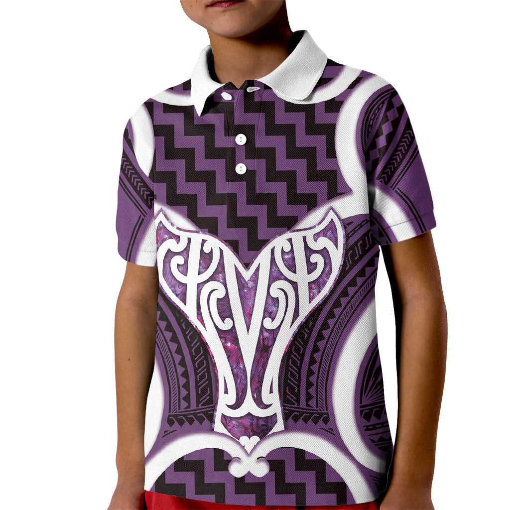 Aotearoa Atua Tangaroa Personalised Kid Polo Shirt God Of The Sea Maori Whale Tail Purple