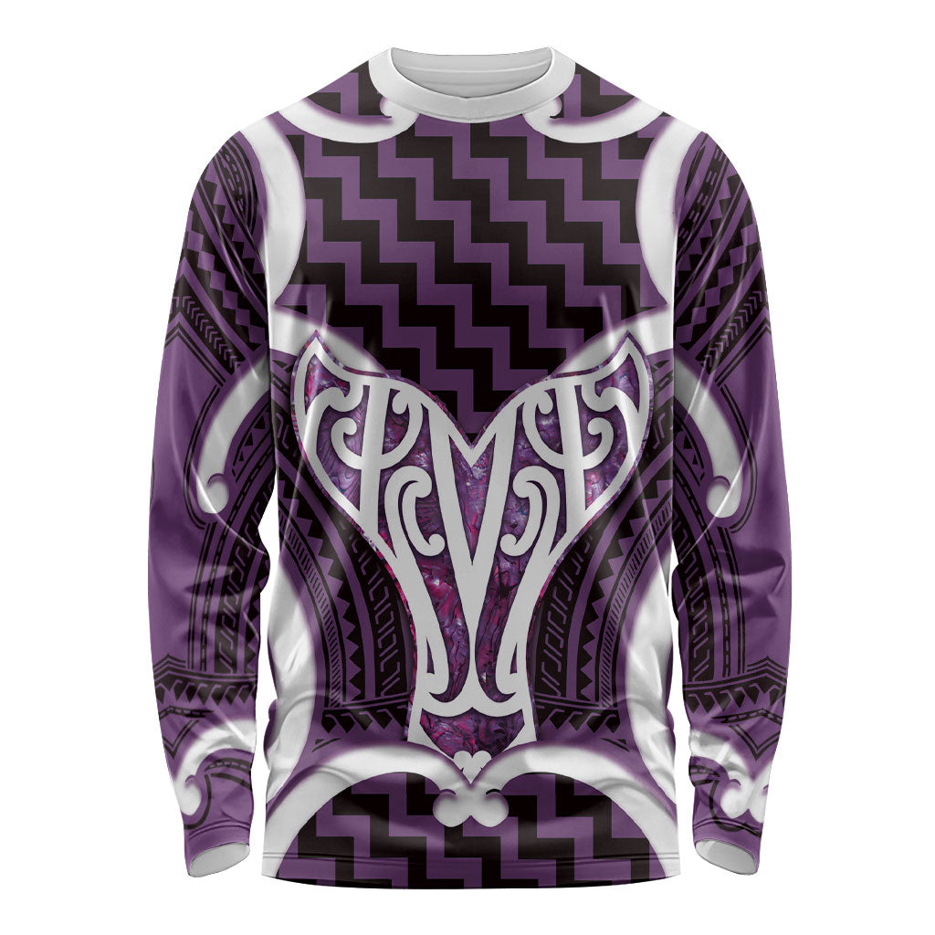 Aotearoa Atua Tangaroa Personalised Long Sleeve Shirt God Of The Sea Maori Whale Tail Purple