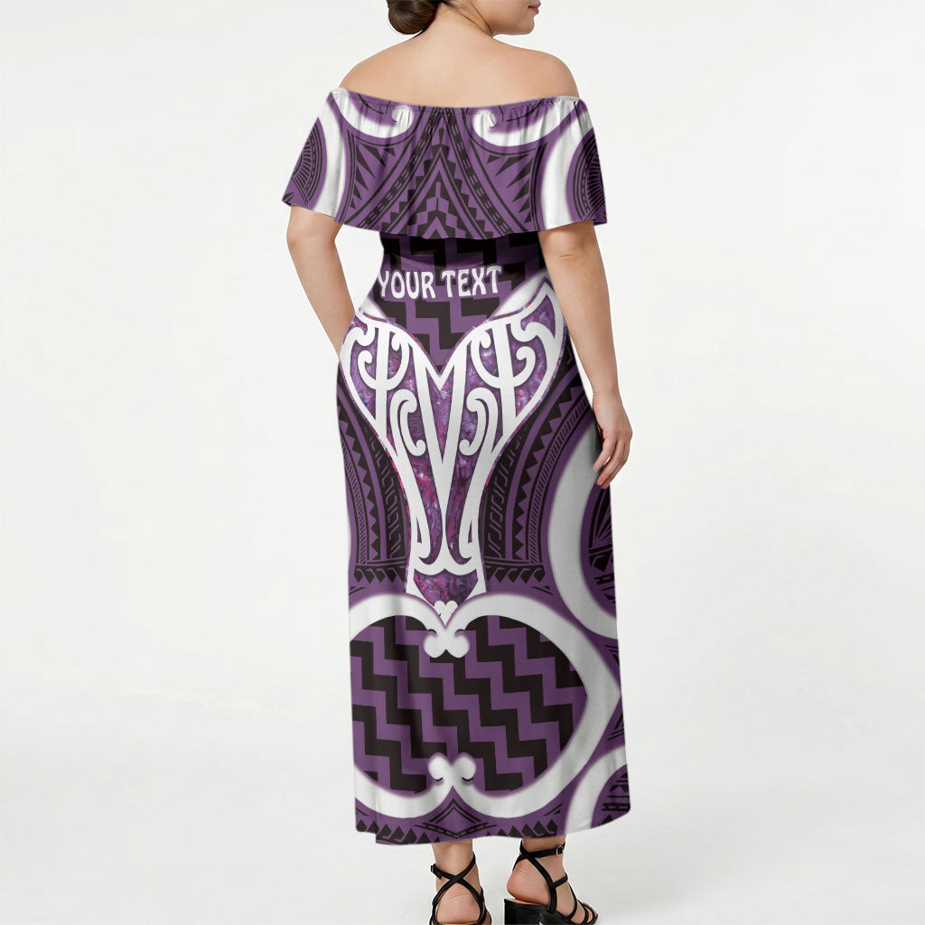 Aotearoa Atua Tangaroa Personalised Off Shoulder Maxi Dress God Of The Sea Maori Whale Tail Purple