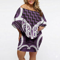 Aotearoa Atua Tangaroa Personalised Off Shoulder Short Dress God Of The Sea Maori Whale Tail Purple