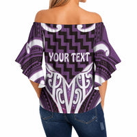 Aotearoa Atua Tangaroa Personalised Off Shoulder Wrap Waist Top God Of The Sea Maori Whale Tail Purple