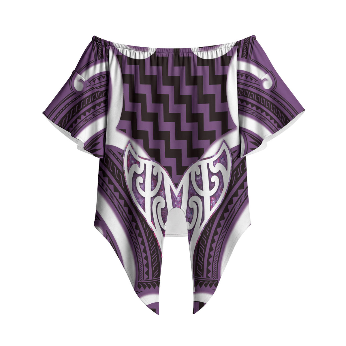 Aotearoa Atua Tangaroa Personalised Off Shoulder Wrap Waist Top God Of The Sea Maori Whale Tail Purple