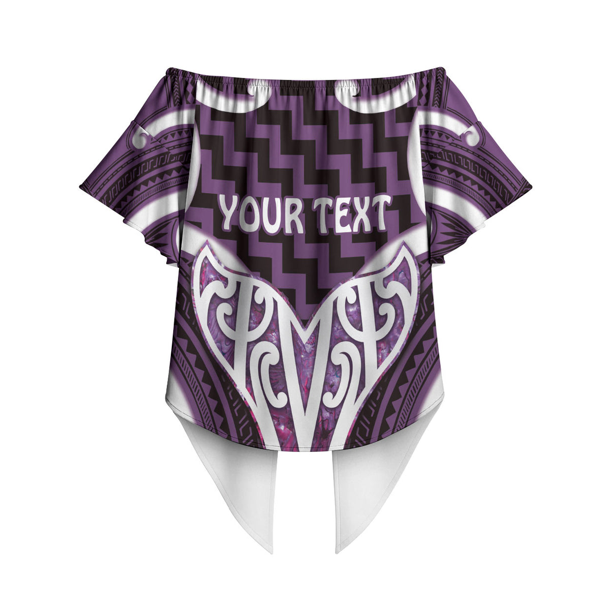 Aotearoa Atua Tangaroa Personalised Off Shoulder Wrap Waist Top God Of The Sea Maori Whale Tail Purple