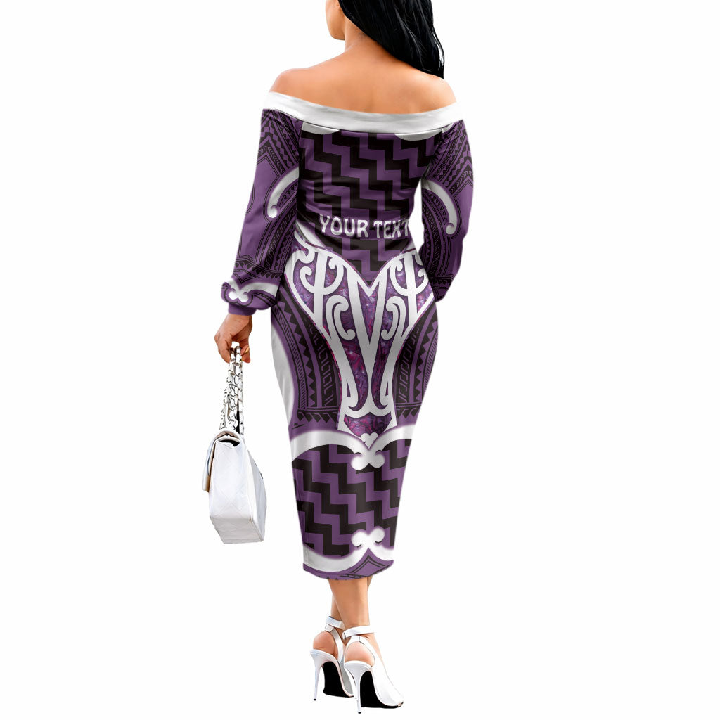 Aotearoa Atua Tangaroa Personalised Off The Shoulder Long Sleeve Dress God Of The Sea Maori Whale Tail Purple