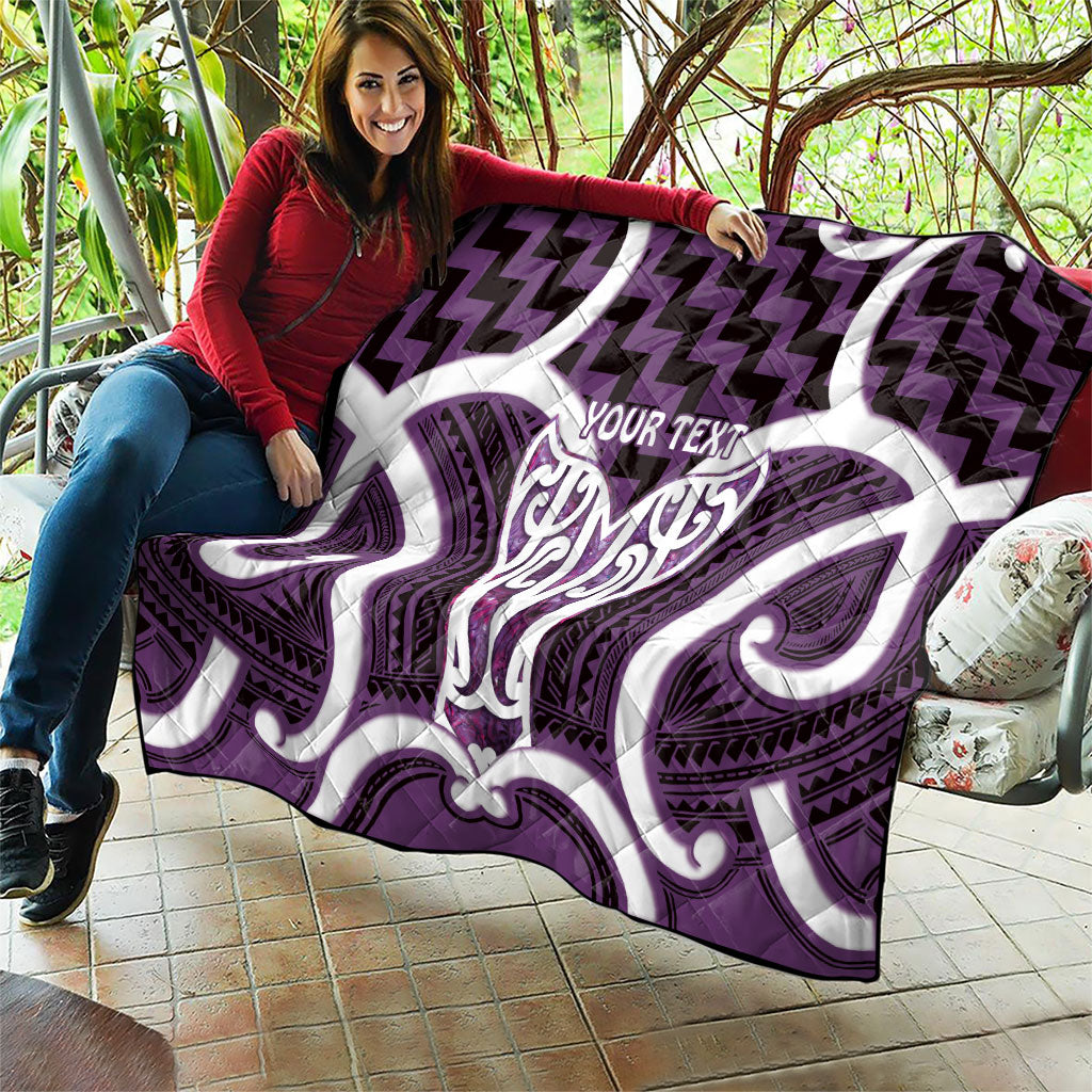 Aotearoa Atua Tangaroa Personalised Quilt God Of The Sea Maori Whale Tail Purple