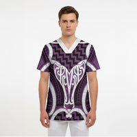 Aotearoa Atua Tangaroa Personalised Scrub Top God Of The Sea Maori Whale Tail Purple