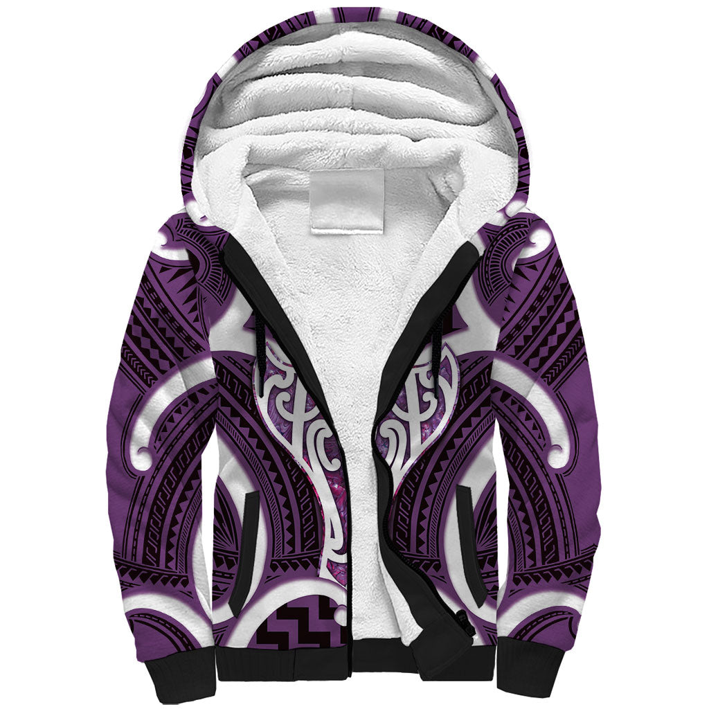 Aotearoa Atua Tangaroa Personalised Sherpa Hoodie God Of The Sea Maori Whale Tail Purple