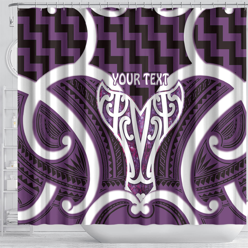 Aotearoa Atua Tangaroa Personalised Shower Curtain God Of The Sea Maori Whale Tail Purple