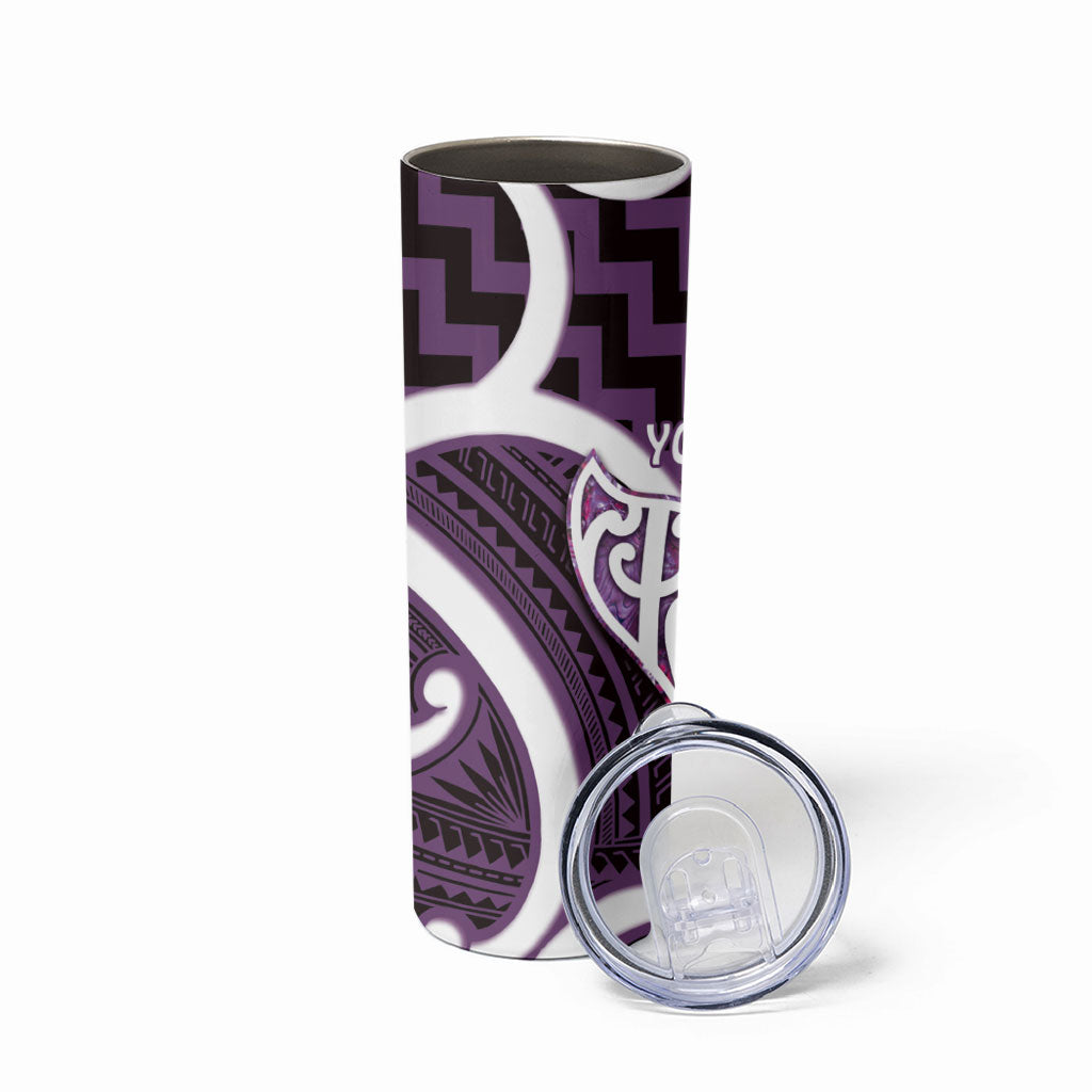 Aotearoa Atua Tangaroa Personalised Skinny Tumbler God Of The Sea Maori Whale Tail Purple