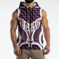 Aotearoa Atua Tangaroa Personalised Sleeveless Zip Hoodie God Of The Sea Maori Whale Tail Purple
