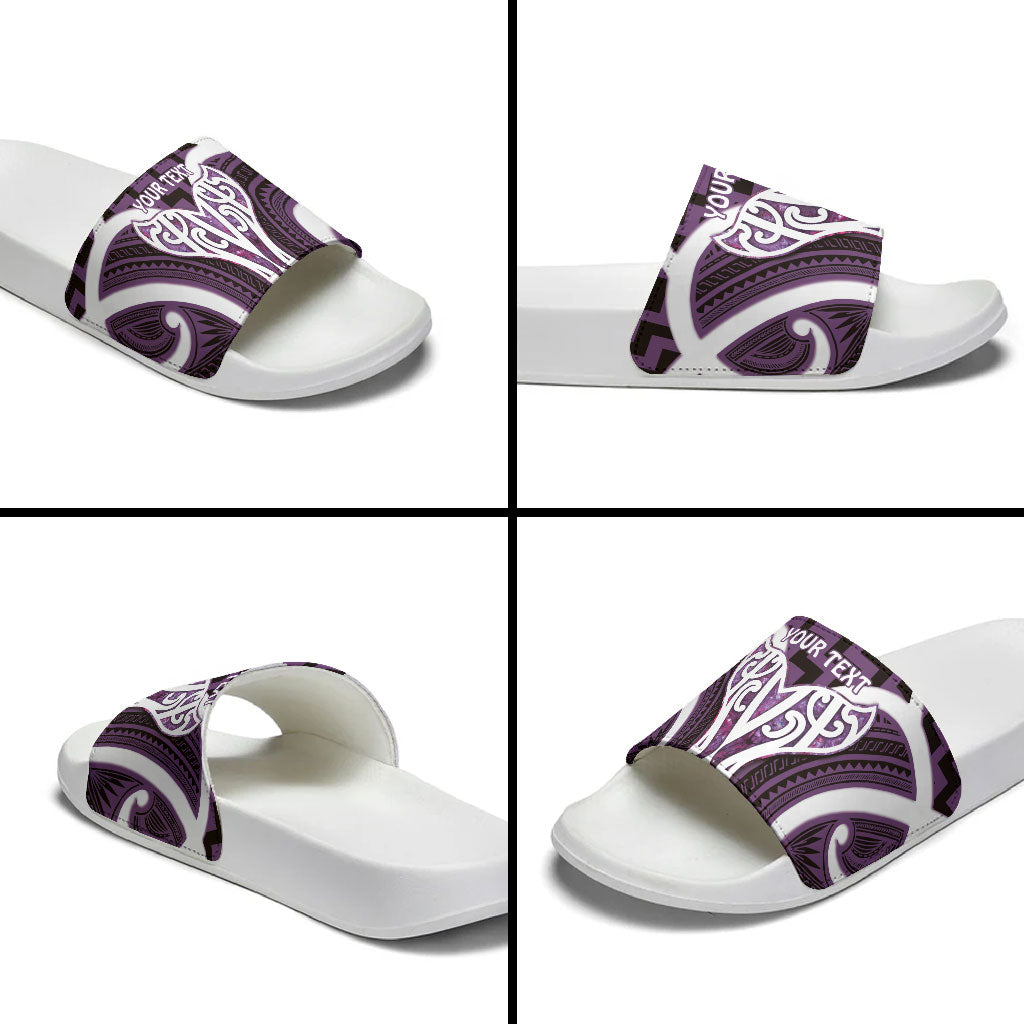 Aotearoa Atua Tangaroa Personalised Slide Sandals God Of The Sea Maori Whale Tail Purple