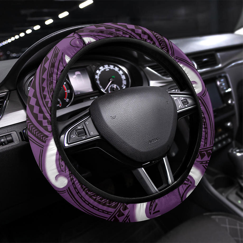Aotearoa Atua Tangaroa Steering Wheel Cover God Of The Sea Maori Whale Tail Purple