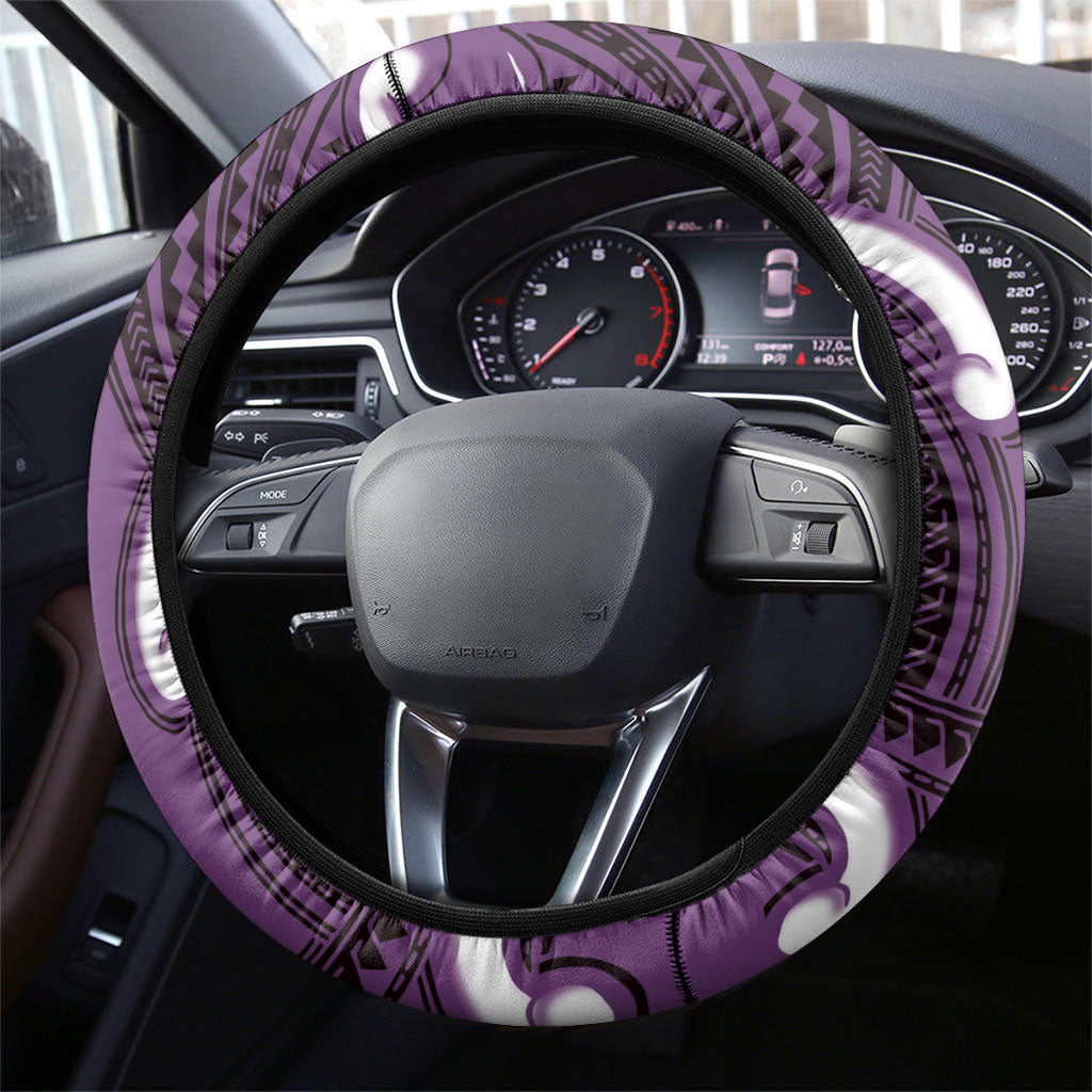 Aotearoa Atua Tangaroa Steering Wheel Cover God Of The Sea Maori Whale Tail Purple