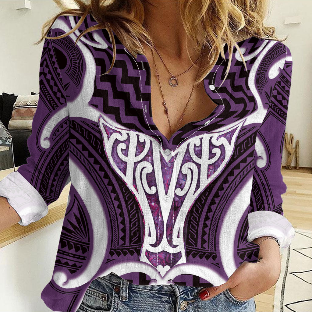 Aotearoa Atua Tangaroa Personalised Women Casual Shirt God Of The Sea Maori Whale Tail Purple