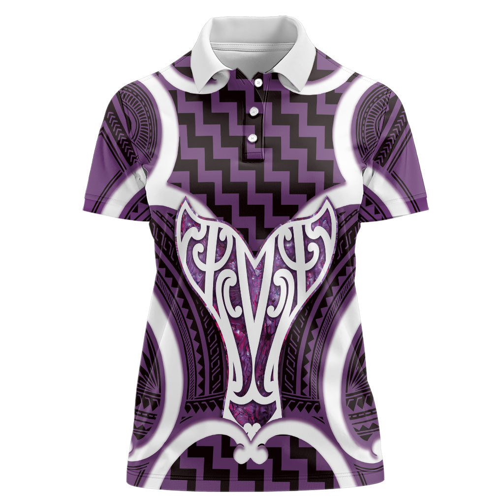 Aotearoa Atua Tangaroa Personalised Women Polo Shirt God Of The Sea Maori Whale Tail Purple