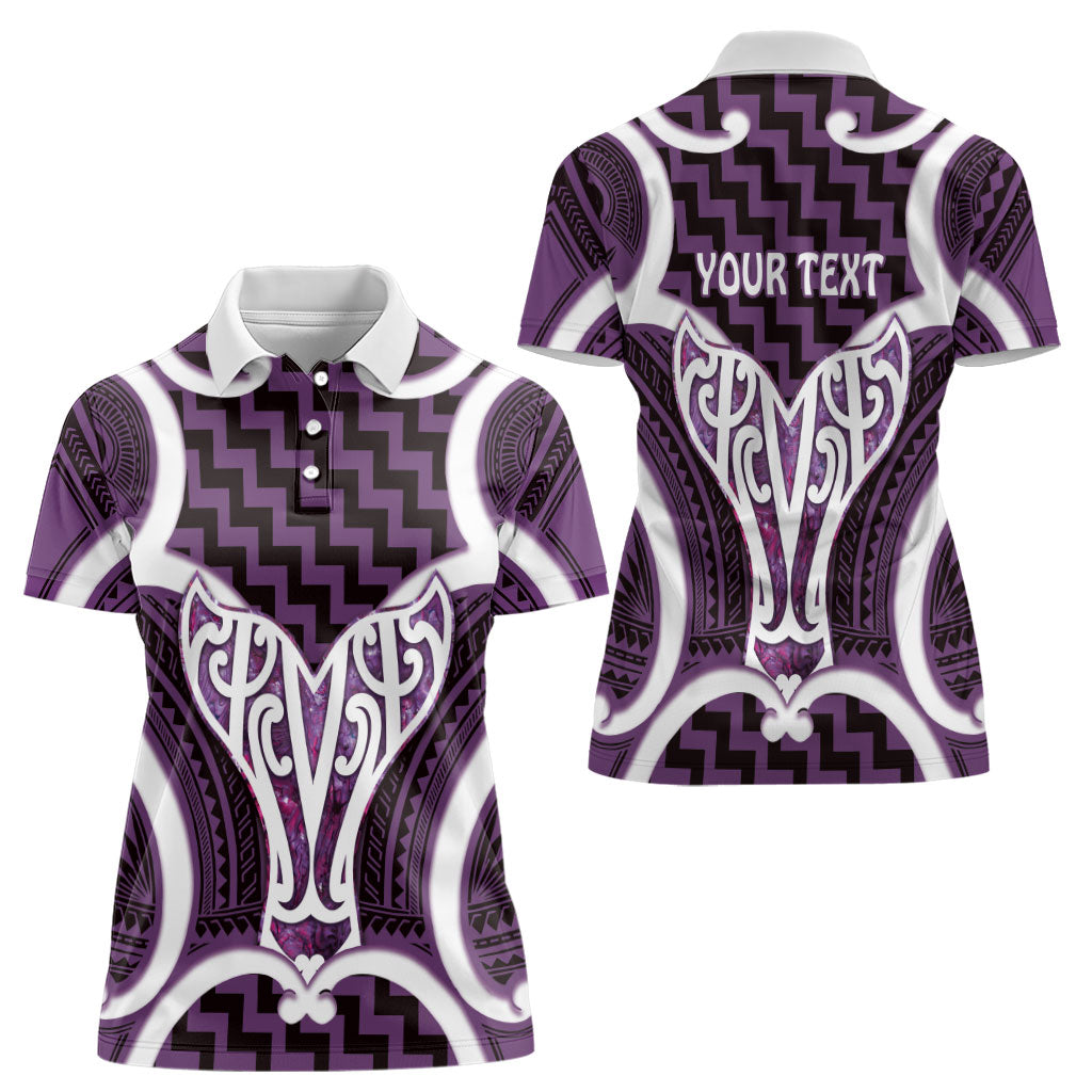Aotearoa Atua Tangaroa Personalised Women Polo Shirt God Of The Sea Maori Whale Tail Purple