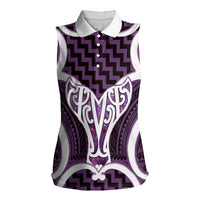 Aotearoa Atua Tangaroa Personalised Women Sleeveless Polo Shirt God Of The Sea Maori Whale Tail Purple