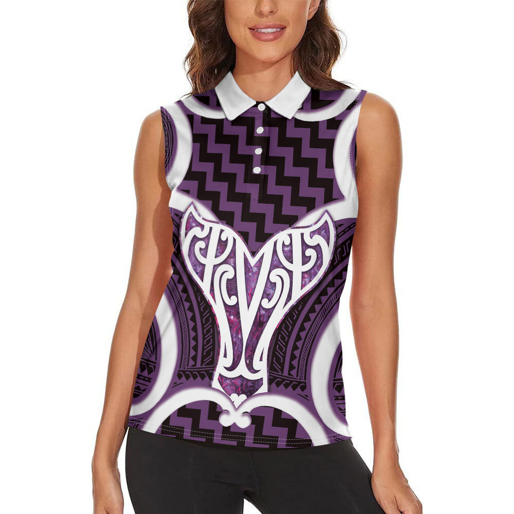 Aotearoa Atua Tangaroa Personalised Women Sleeveless Polo Shirt God Of The Sea Maori Whale Tail Purple