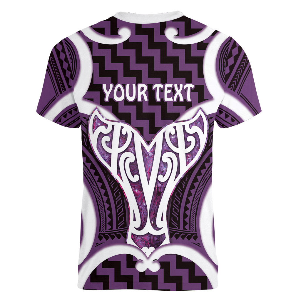 Aotearoa Atua Tangaroa Personalised Women V-Neck T-Shirt God Of The Sea Maori Whale Tail Purple