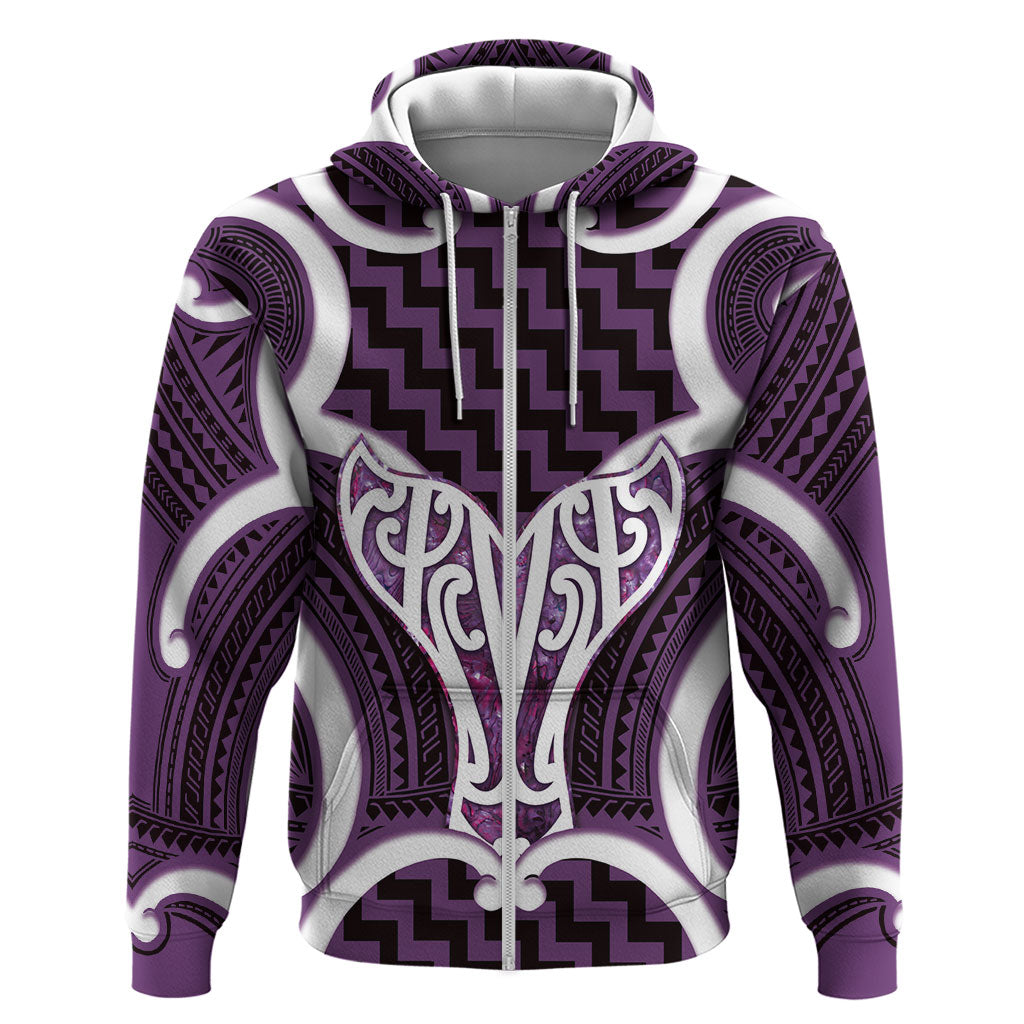 Aotearoa Atua Tangaroa Personalised Zip Hoodie God Of The Sea Maori Whale Tail Purple