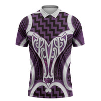 Aotearoa Atua Tangaroa Personalised Zipper Polo Shirt God Of The Sea Maori Whale Tail Purple
